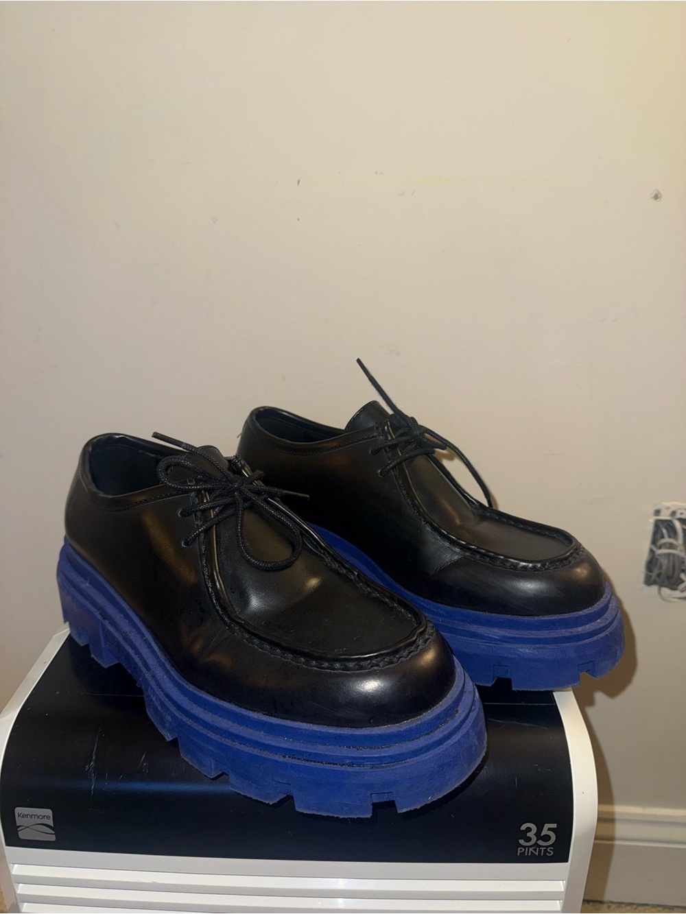 Zara Black Leather Derbys with Blue Chunky Soles